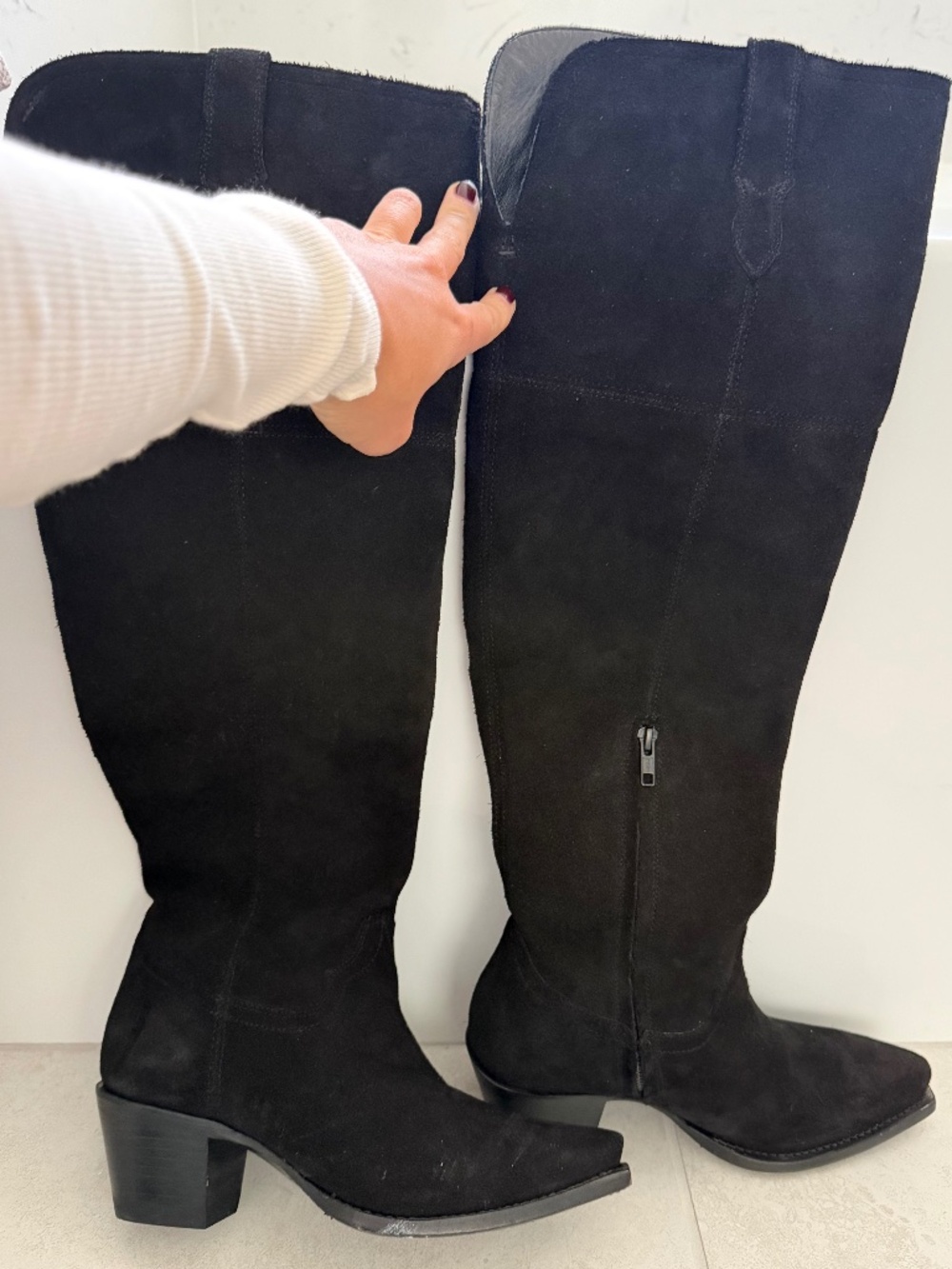 Tecovas The Bailey ten ten Black suede over-the-knee boot Size 8